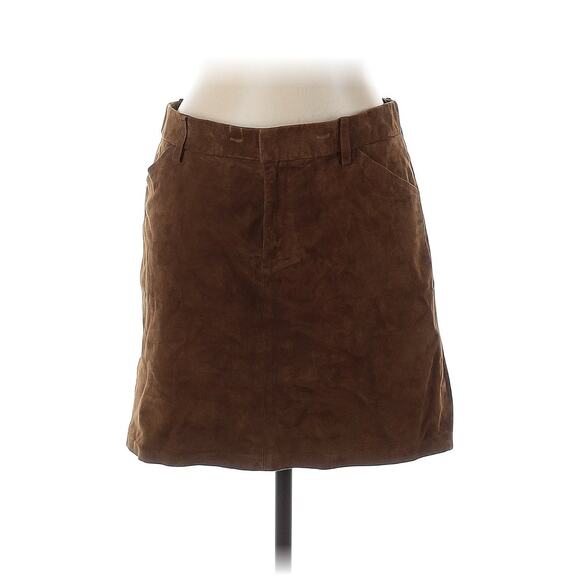 Ralph Lauren Black Labeled Goat Leather Suede Mini Skirt Chocolate Brown 10 - Picture 2 of 5